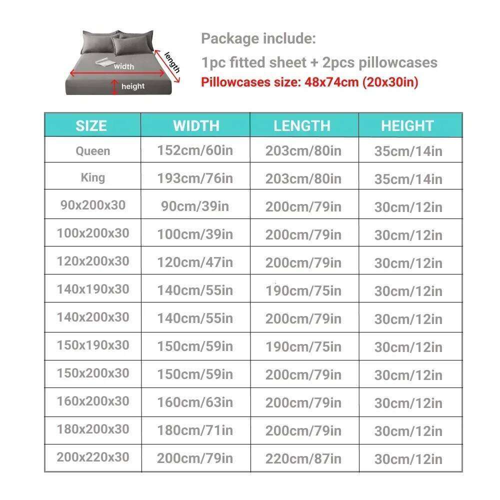 3pcs Cotton Bed 1 Fitted Sheet + 2 Pillowcases Breathable Soft Mattress with Pillow Cover Bedding Set H260311