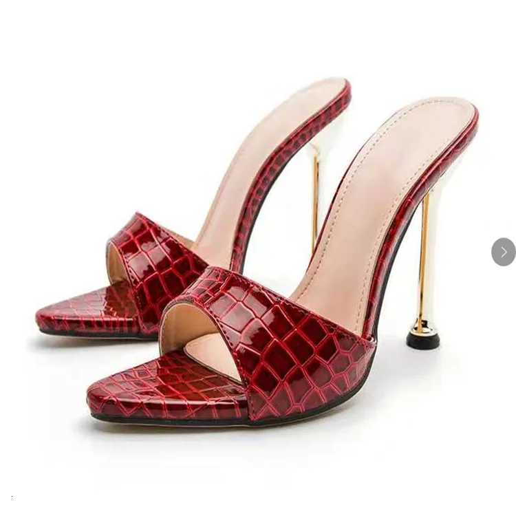 Fashion Women Stiletto Snake Print High Heels Flip Flops Pointed Toe Slides Party Shoes Woman 2024 K260311