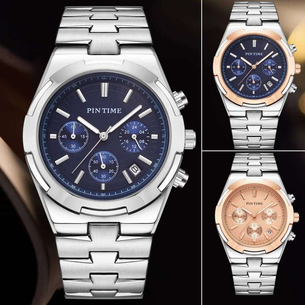 PINTIME 30M Waterproof Automatic Calendar Fashion Luxury Designer Geometric Case Multi Functional Men's Quartz Watch