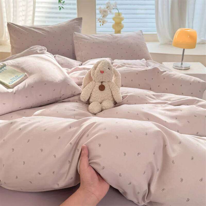 Bonenjoy Purple Duvet Sets Bowknot Printed Single/Full/Queen/King Bed Cover Set dekbedovertrek 240x220 Pillowcase H260311
