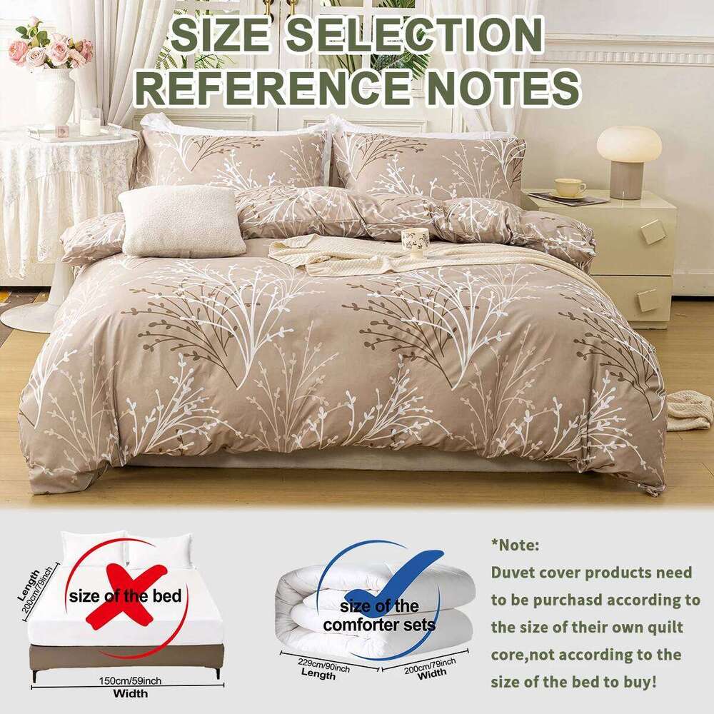 3pcs/set Leaf Floral Pattern Set1 & 2 PillowcaseSoft And Skin-Friendly Duvet Cover Bedding Set For Hom H260311 - view 4