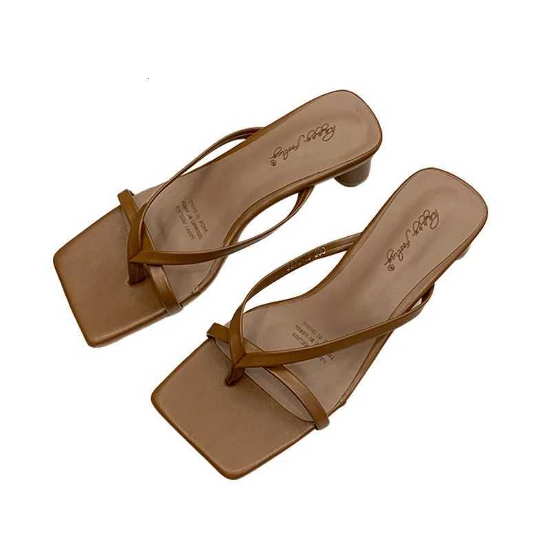High Heels Comfortable New Summer Solid Leather Female Shoes Women Shoes Woman Fashion Cool Mules Slides Flip Flops K260311