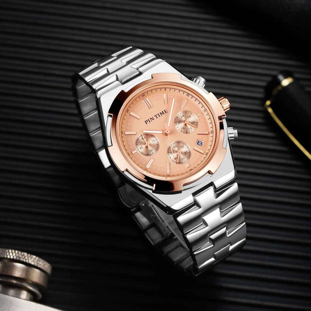 PINTIME 30M Waterproof Automatic Calendar Fashion Luxury Designer Geometric Case Multi Functional Men's Quartz Watch