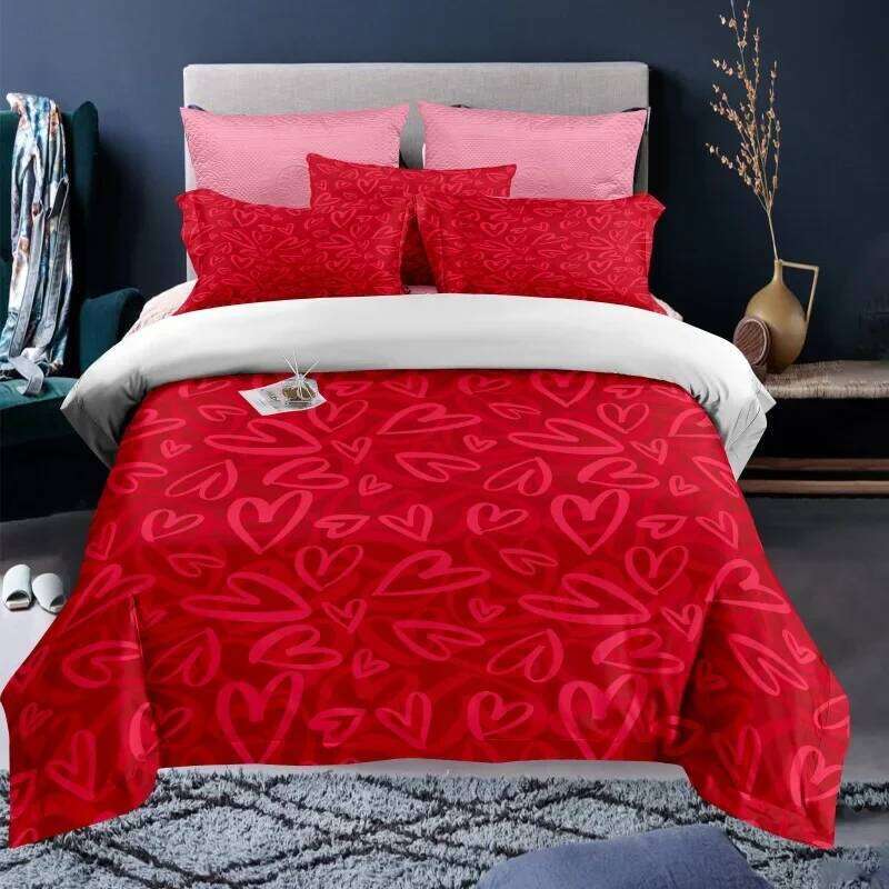 Valentine's Day Duvet Red Rose I Love You Pattern King Size Couple Polyester Bedding Set Happy Romantic Quilt Cover H260311