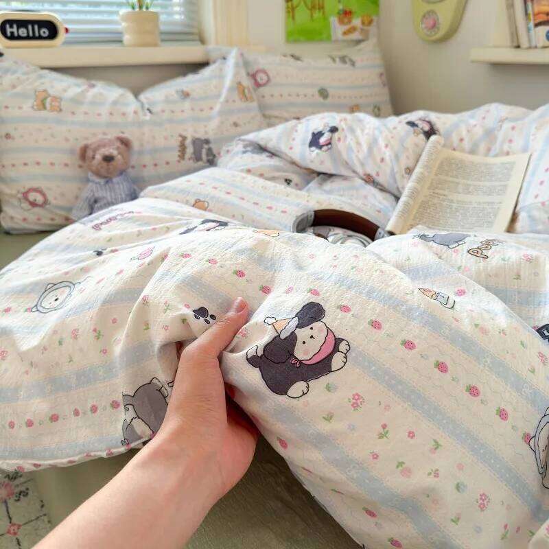 2025 new class A super soft double yarn four-piece printing fashion kapok small floral student dormitory bed three-piece set H260311