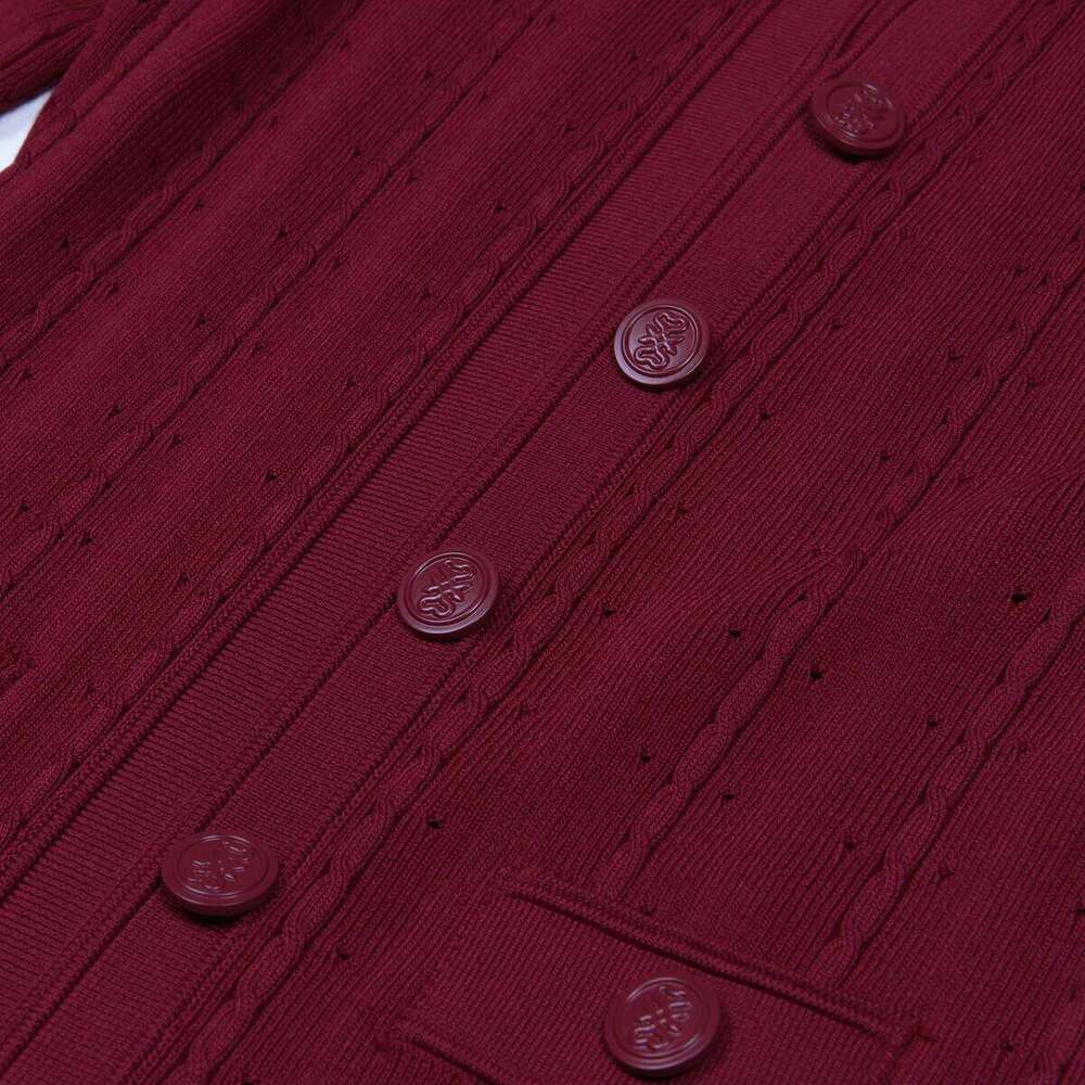 Three Colors High-Quality New Elastic Knitted Fabric Hollowed Out Single Breasted Round Neck Long Sleeved Slim Fit Women Dress