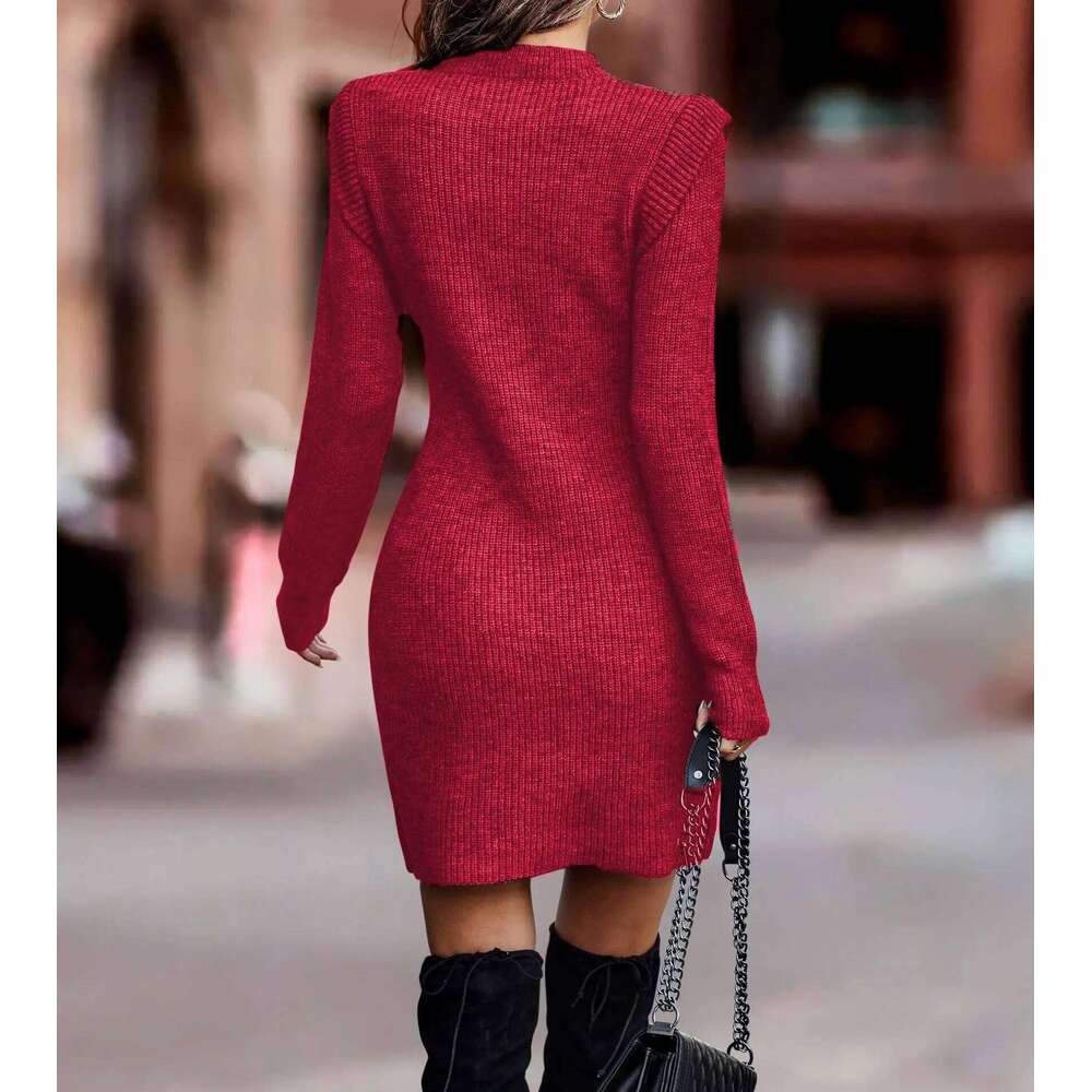 2026 Spring New Women's Knitted Dress O-neck Long-sleeved Fashion Slimming Slim Elegant Inner Sweater Mini Skirt for Female Z260311