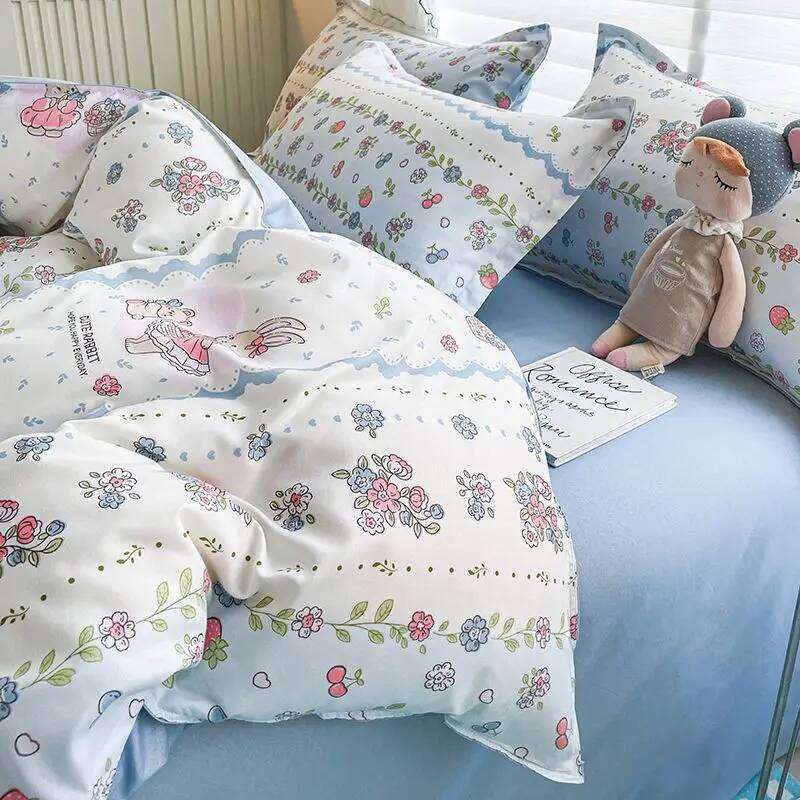 Cute Bear Bedding Set No Filler Full Queen Size Duvet Flat Sheet Pillowcase Kids Adults Fashion Soft Comforter Cover H260311