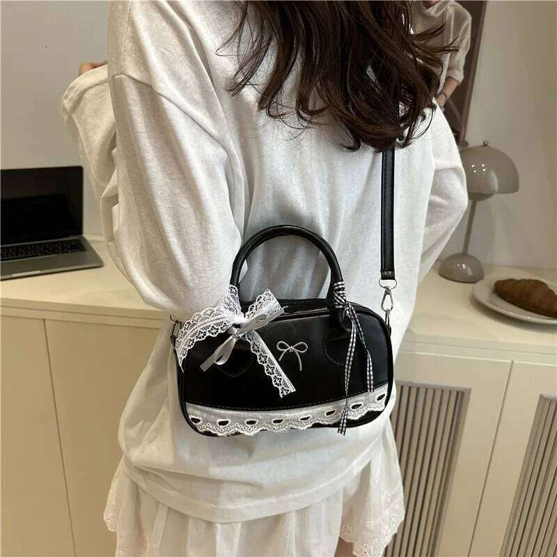 Sweet Ribbon Boston Shoulder Bags for Women Commuter Versatile Ladies Crossbody Bag Solid Color Female Pu Leather Handbags Purse XJ260311