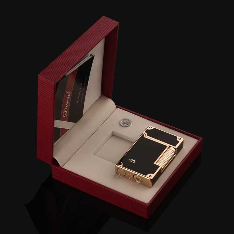 Genuine Steel Tone Loud Lighter Gas Inflatable Open Flame Metal Side Sliding Cigarette Lighter for Boyfriend Husband Gift Box N260311