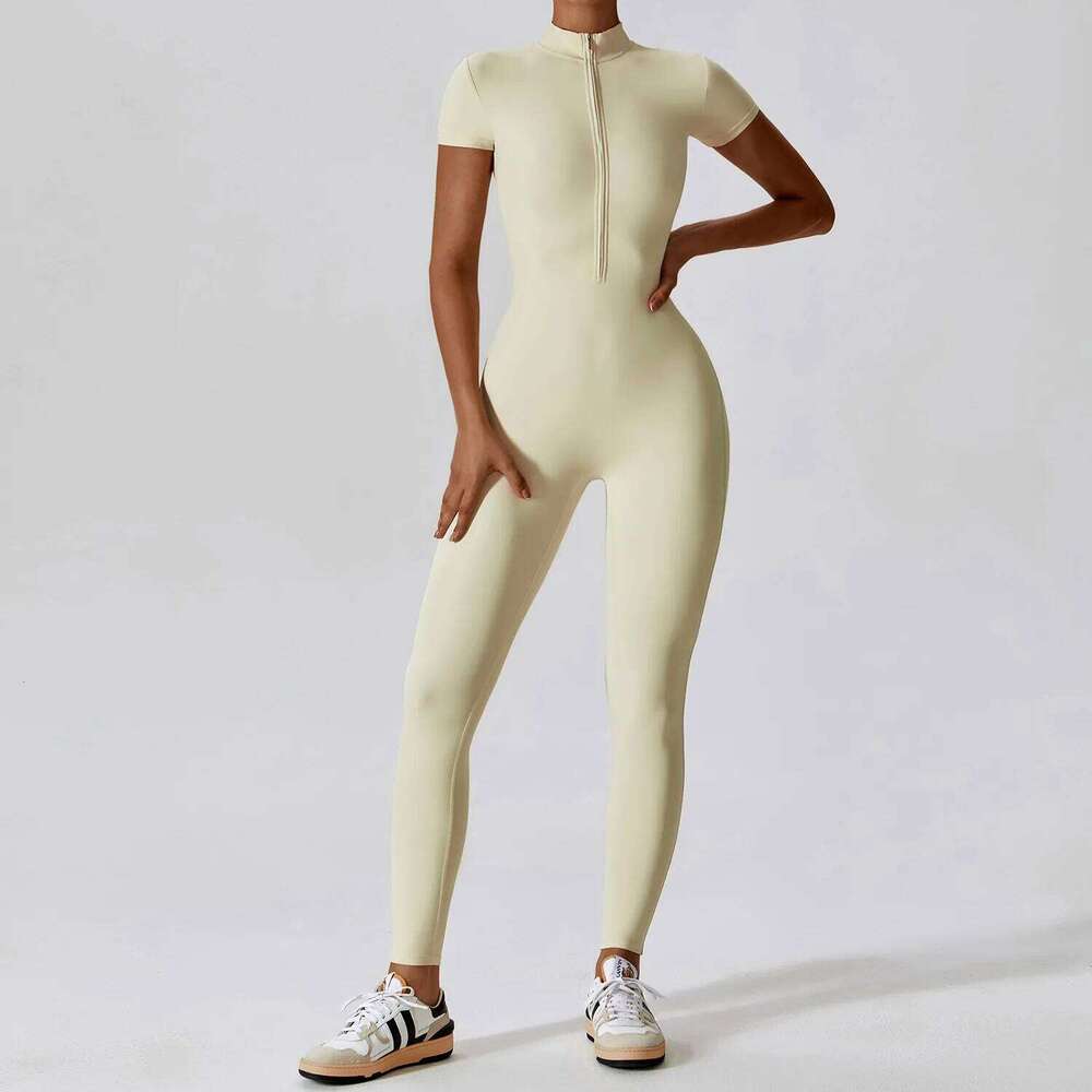 Yoga Set Women's Jumpsuits One-Piece Suit Zipper Short Sleeve Gym Push Up Workout Clothes Fitness Bodysuit Sportswear Tracksuit 26H0311