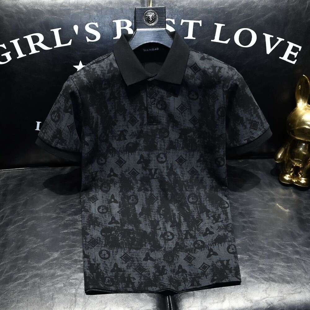 European Summer New Arrivals Light Luxury Fashion Simple Short-Sleeve Mens High-End Trendy Printed Polo Shirt Asia Size
