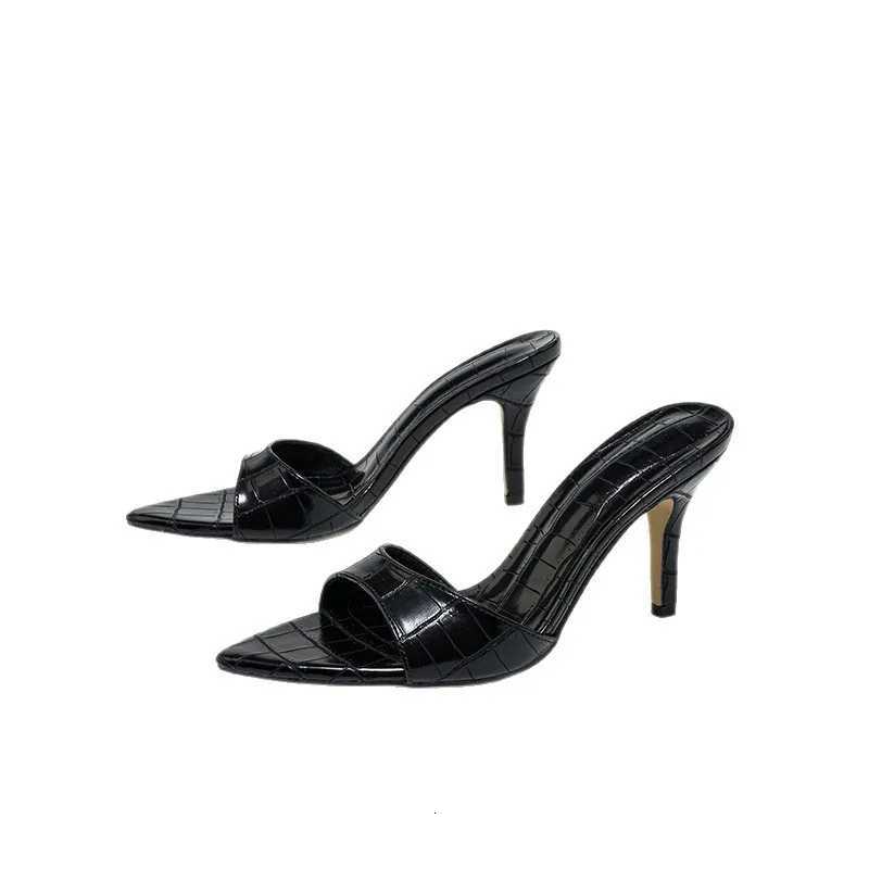 Women Sexy Pointed Toe High Heel Slippers Simple Solid Color Ladies Large Size Party Shoes Comfortable Rubber Sol K260311