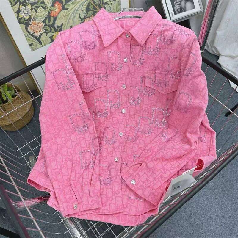 New Spring All Match Loose Cardigans Coat Full Diamonds Hot Drilling Denim Blouses Streetwear Long Sleeve Casual Top Shirts MAKOUFEI