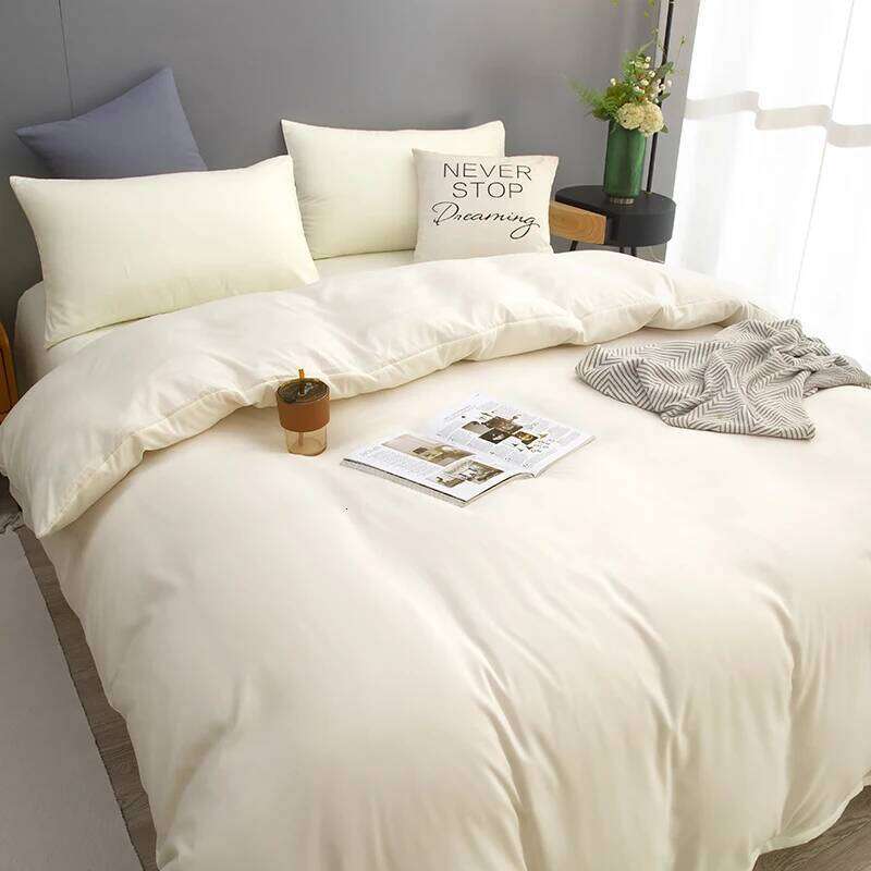 Beige Solid Color Bedding Sets Simple Style Comforter Covers Zipper Closure Soft Duvet Cover with Pillowcases H260311 - view 5