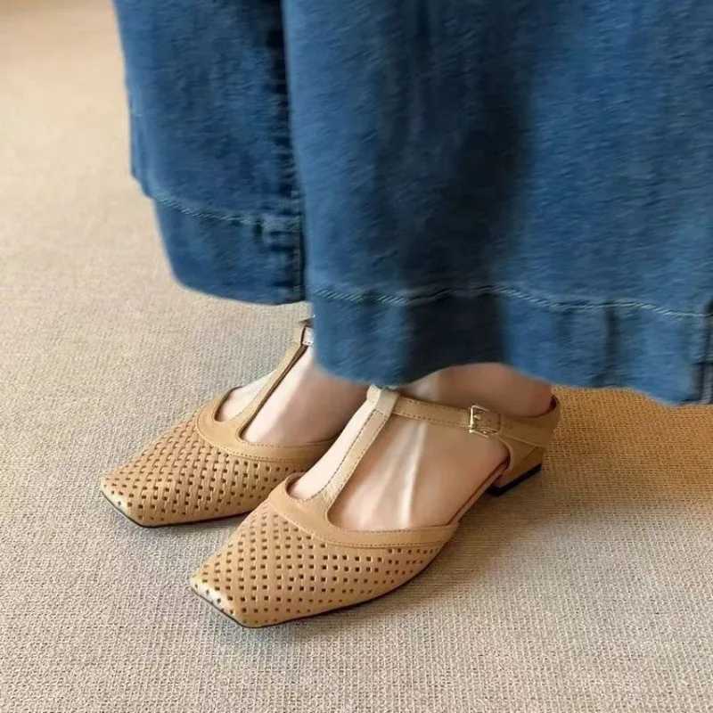 Women Mid Heels Fashion Square Toe Mules Shoes Heeled Sandals 2025 Slingback Flip Flops New Pumps Dress Mujer Zapatos K260311