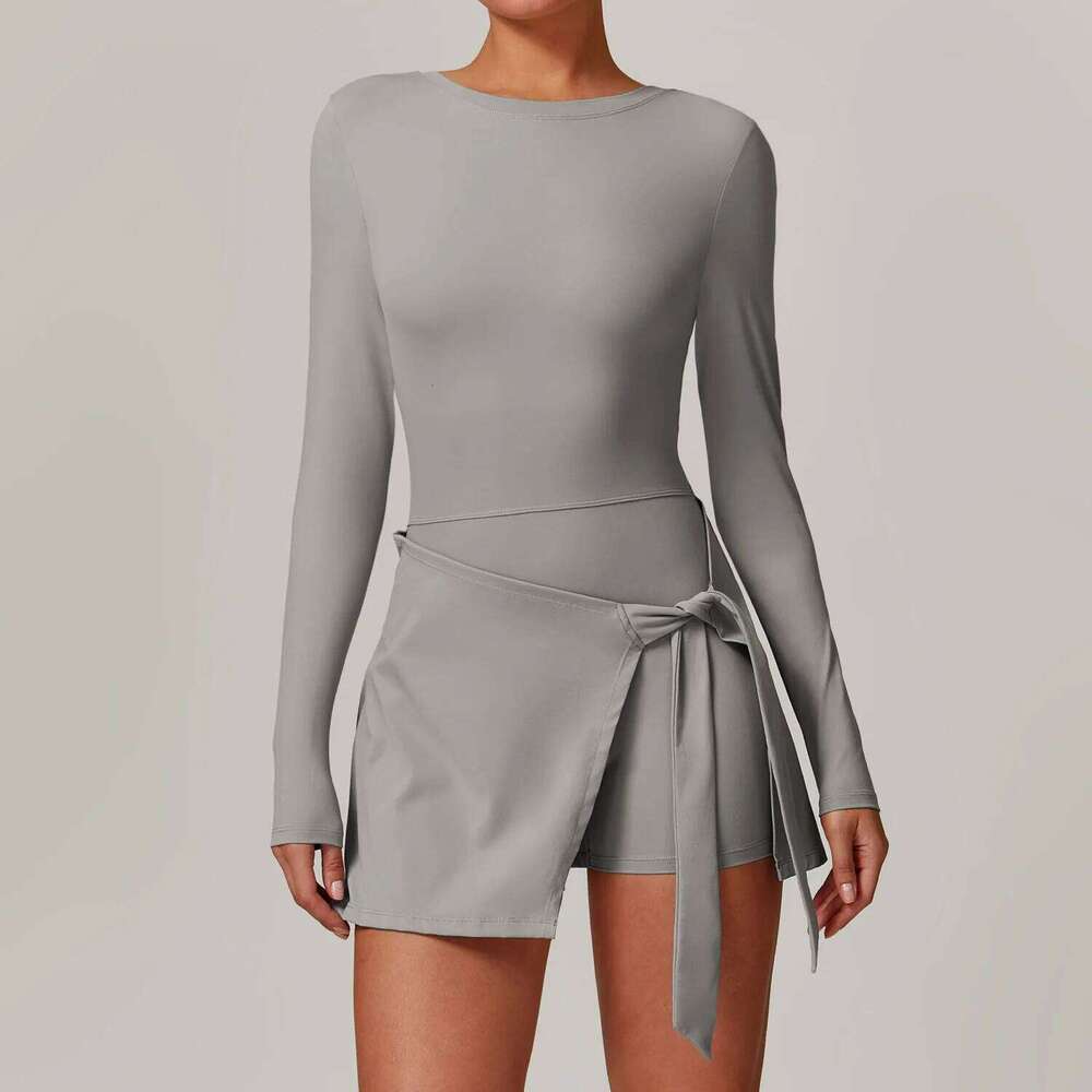 Short Sports Jumpsuit Long Sleeved Gym Set Women Yoga Clothes Rompers Workout One-piece Suit Female Outdoor Recreation Bodysuits 26H0311