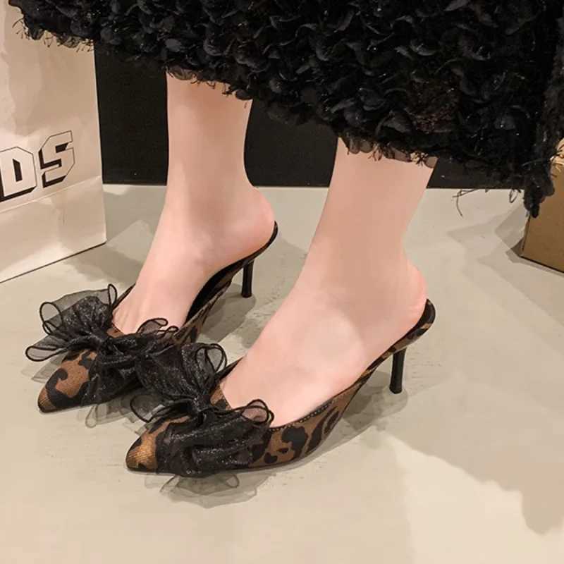 2025 Fashion Slingbacks Womens High Heels New Leopard Print Summer Butterfly-knot Plus Size Best Seller Closed Toe K260311