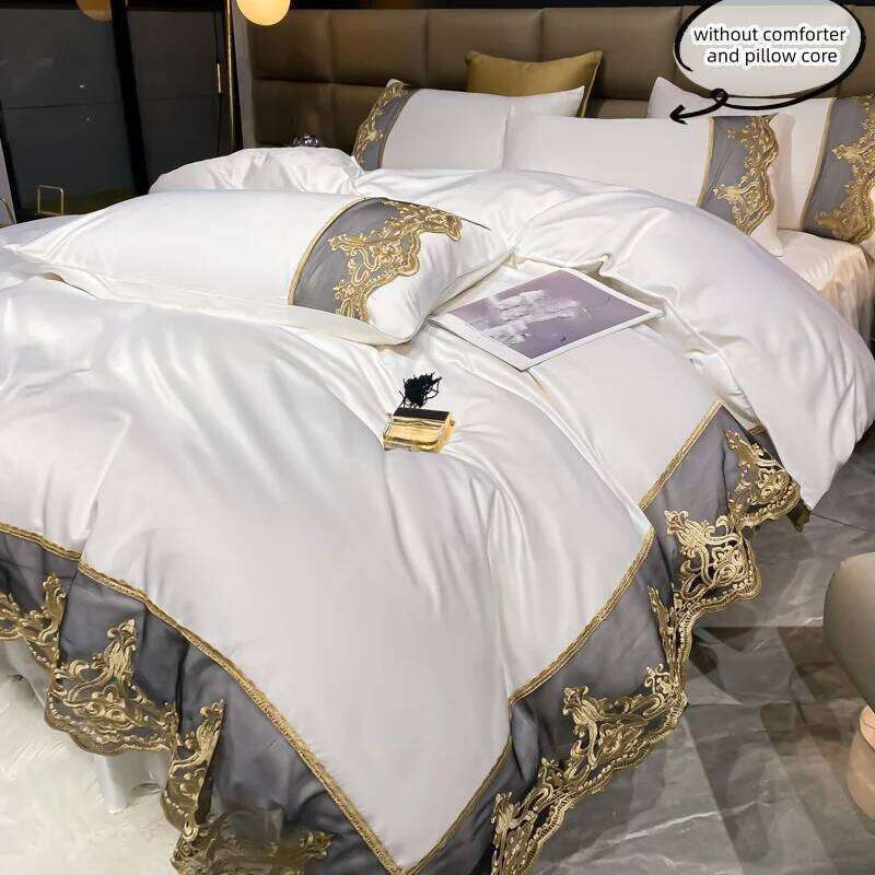 3 Piece Sheet Black Lace Duvet Cover Set, Comfortable Bedding Set Bedspread for All Seasons H260311