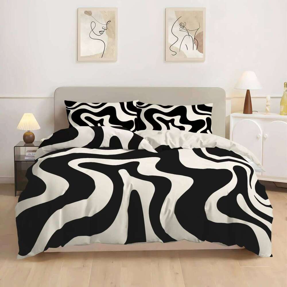 Black White Striped Queen Size Stylish Soft Warm Cover, Suitable For Men and Women Bedroom Duvet Coverset H260311