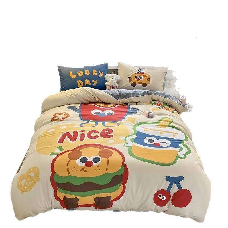 Customizable 2025 spring and summer washed cotton Mengmeng cartoon large print 1.5/1 four-piece bed set H260311
