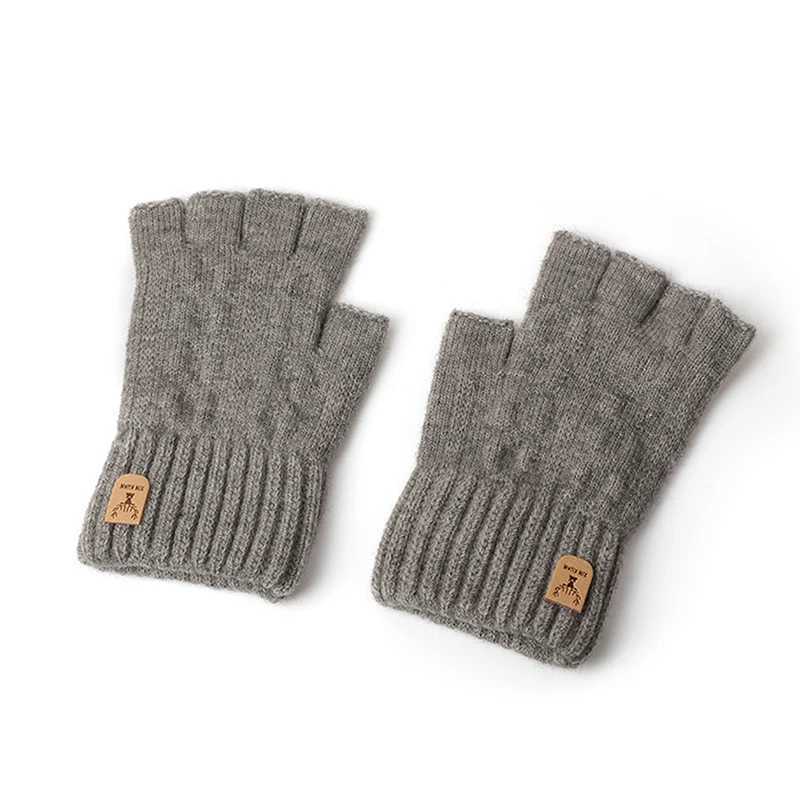1Pair Knitted Thick Thermal Half Finger Gloves Women Men Winter Outdoor Driving Fingerless Glove Mountaineering Gloves M260311