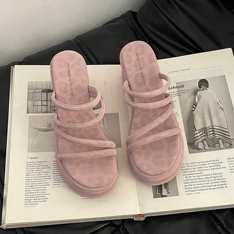 Summer Platform Heel Women Fashion Open Toe Narrow Band Slide Ladies Elegant Street Style Shoes Fashion Sandals Slides K260311
