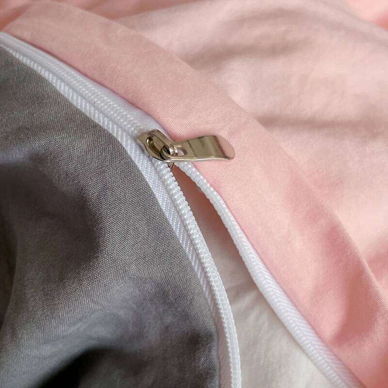 Simple Pink Grey Duvet Fashion Solid Color Bedding Set 3pcs Polyester Comforter Bedroom Quilt Cover 2 Pillowcases H260311