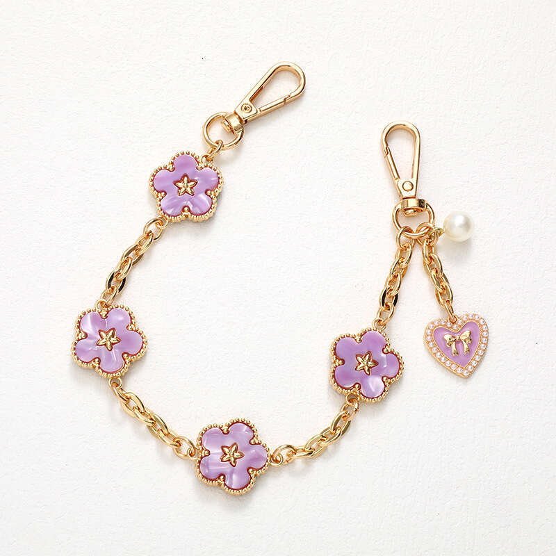 Phone Pendant Five-Leaf Flower Enamel Anti-Drop Keychain Pearl Decor Bag Charm For Phone Case Free Shipping