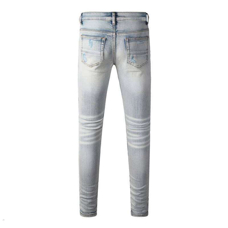 Y2k Fashion New Men's Quality Washed Nostalgic Perforated Light Blue Jeans High Street Hip Hop Brand Pants H Z260225