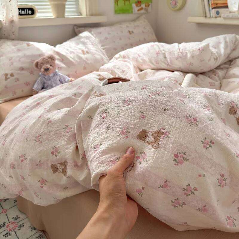 2025 new class A super soft double yarn four-piece printing fashion kapok small floral student dormitory bed three-piece set H260311