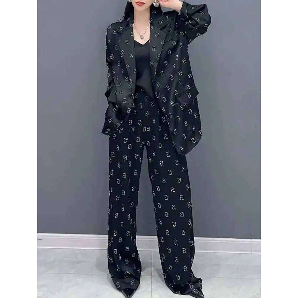Spring And Autumn New Printed Suit Wide Leg Pants Two Piece Set Fashion Office Lady Elegant Women S Clothing MAKOUFEI
