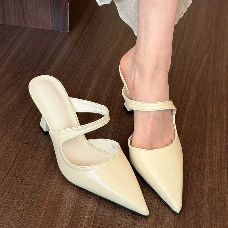 Large Size 42 French High-heeled Sandals Slippers Shoes for Women 2026 New Pointed Shallow Toe Thin Heel Slippers K260311