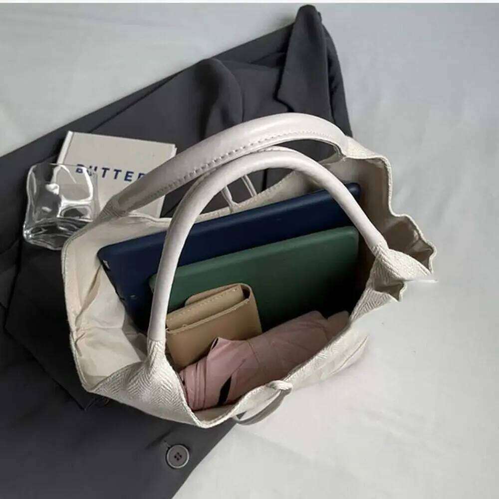 Portable Korean Style Canvas Tote Handbag Underarm Cloth Bow Shoulder Bag Pure Color Large Capacity Girls XJ260311