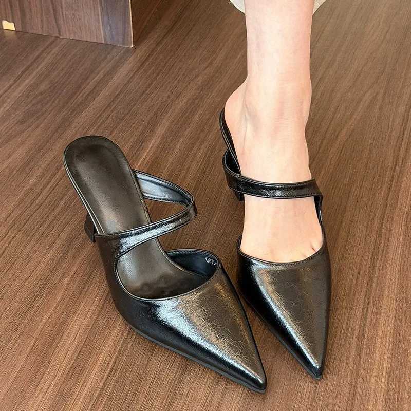 Large Size 42 French High-heeled Sandals Slippers Shoes for Women 2026 New Pointed Shallow Toe Thin Heel Slippers K260311