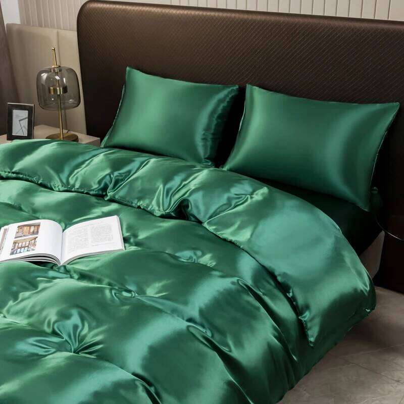 Solid Color Satin Duvet Set,Quilt Cover and Pillowcases,Luxurious Bedding Ensemble with Rich Sheen,Easy Care,Wrinkle-Free H260311 - view 4