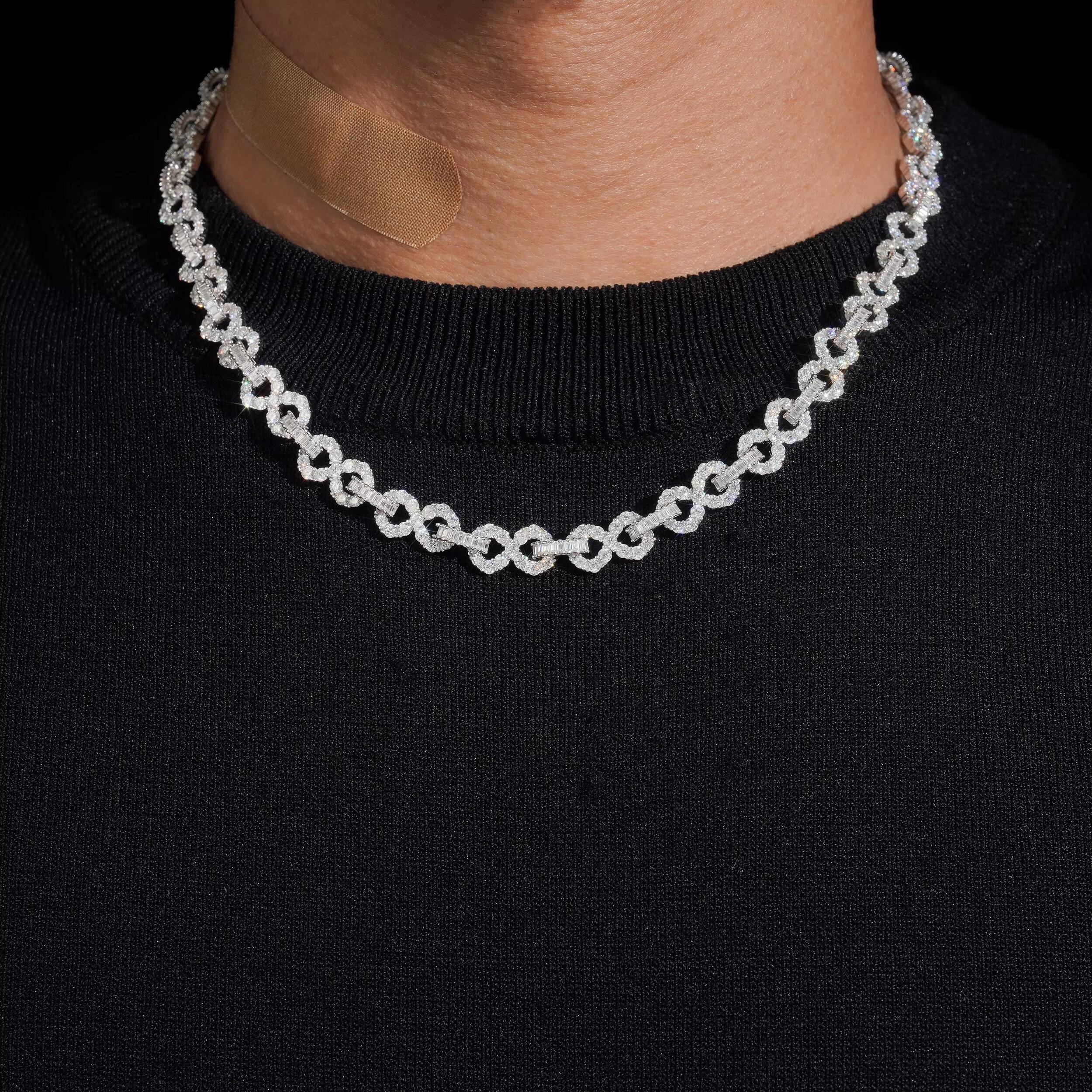 925 Sterling Silver 8MM Infinity Link Chain Necklace VVS Moissanite Diamond Hip Hop Jewelry