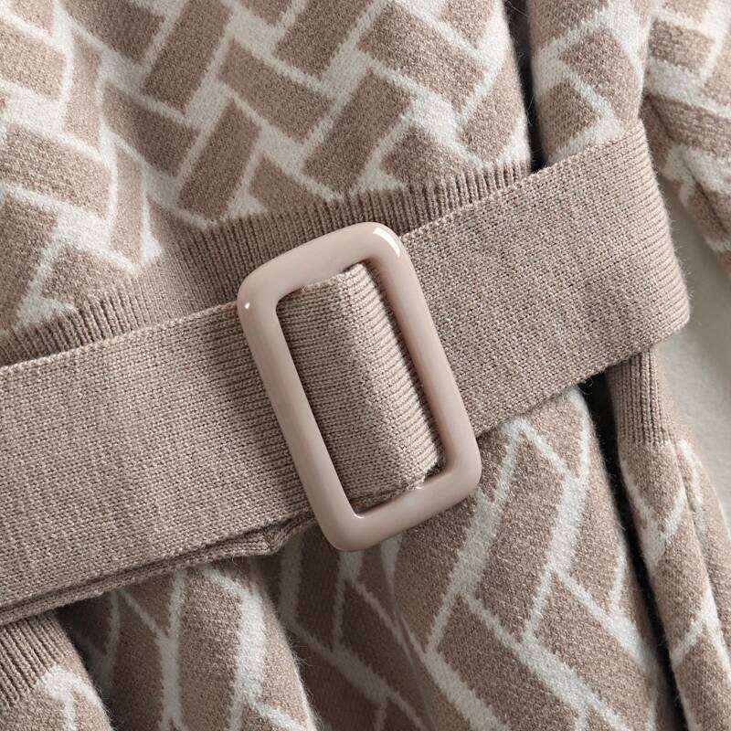 GIGOGOU Luxury Jacquard Women Long Knit Sweater CHIC Autumn Winter A Line Dresses With Belt Pleated Maxi Midi Party Dress Z260311