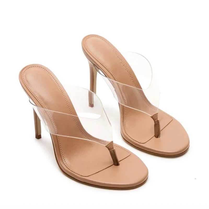 Fashion Womens PVC Thong Mule Sandals High Heels Shoes Ladies Summer Dress Footwear for Summer Black Beige Aimirlly K260311