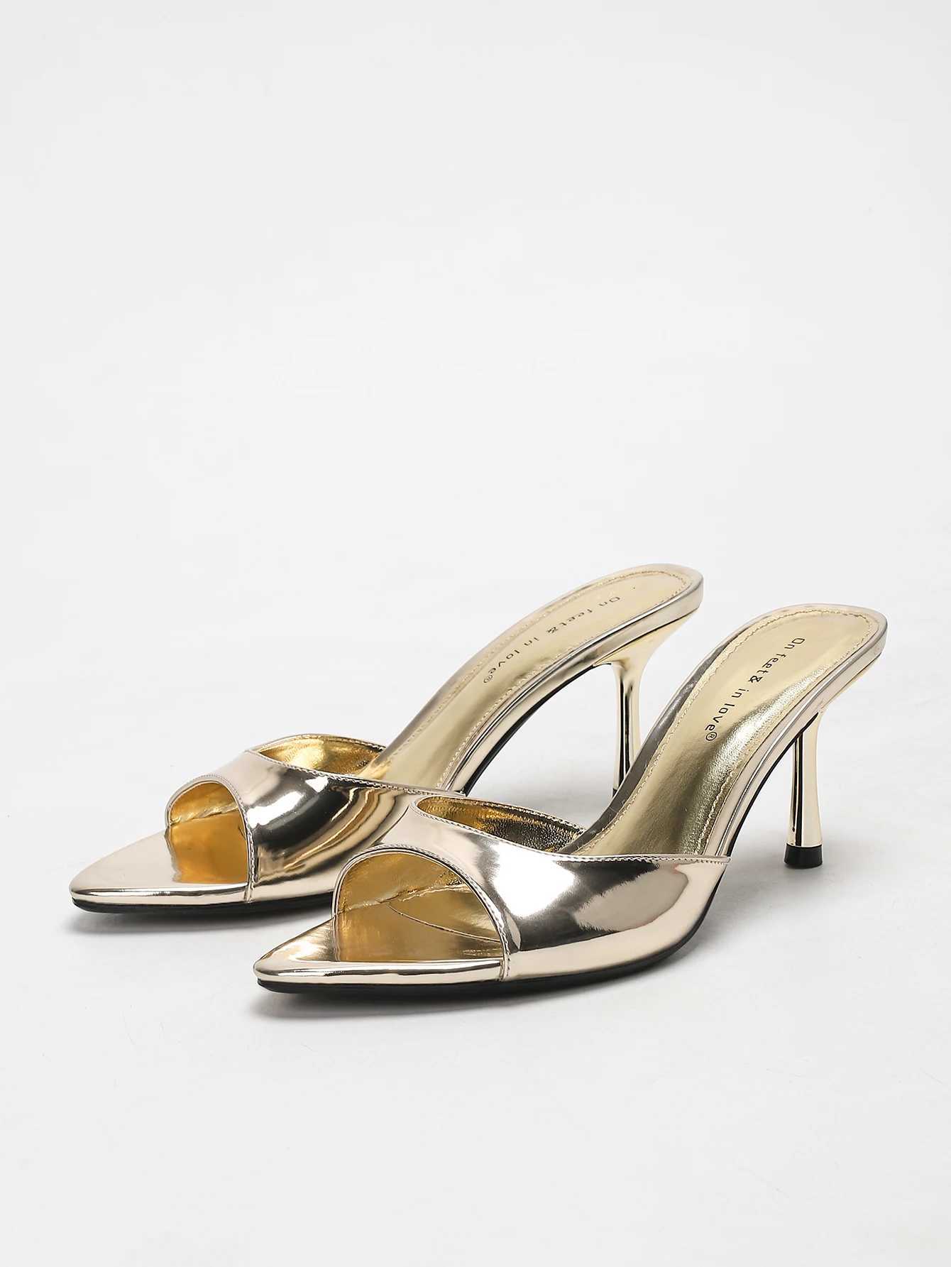Womens Slip-On Patent Leather Open-Toe High-Heel Mules K260311