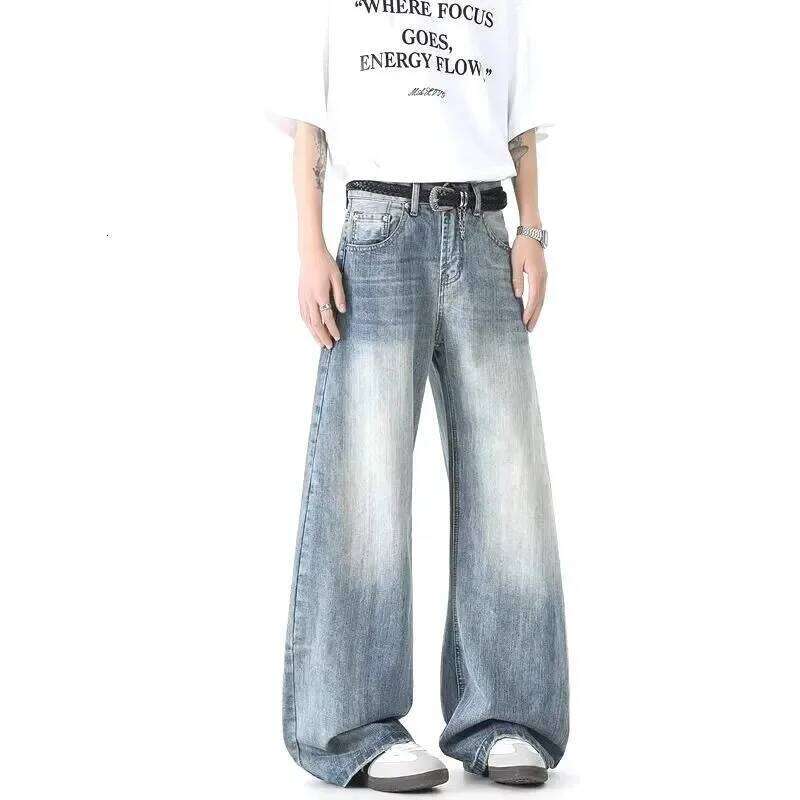 American Cleanfit Bamboo Pattern Jeans Scimitar Loose Straight Retro Wide Leg Pants Z260225