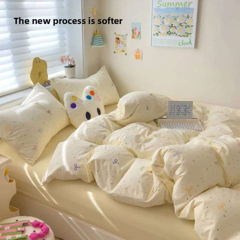 A-class cotton wash set, four-piece set with double-layered gauze bedsheet, duvet cover, and bed skirt, suitable for all seasons H260311