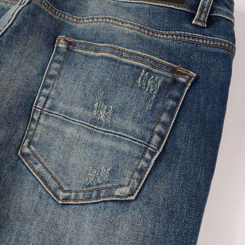 High Street Fashion New Men's Jeans with Wrinkles, Scratches, Nostalgic Elasticity, Slim Fit, Painted, Washed Blue Jeans, Hip Ho Z260225