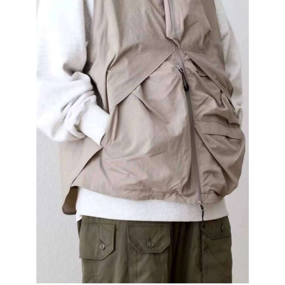 Self Owned Brand Detachable Sleeve Vest Jacket Japanese Retro Multi Pocket Waterproof Coat for Men and Women 26H0311