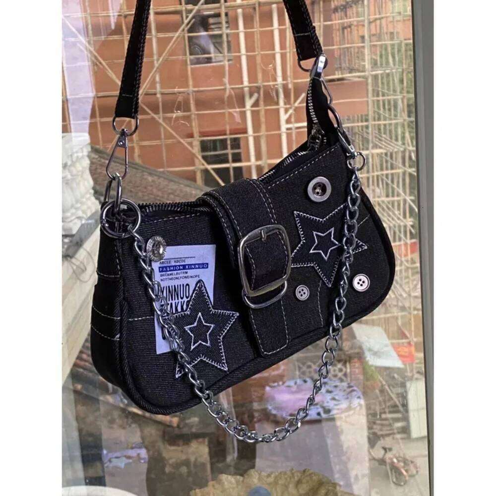 Vintage Denim Chain Underarm Y2K Girl Cowboy Purse Crossbody Shoulder Bag for Women Fashion Trendy Casual XJ260311