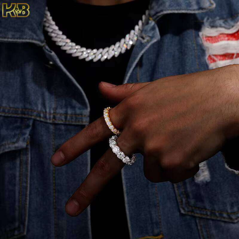 Hip-Hop Moissanite Champion Iced-Out Men's Pure Silver Jewelry Gold Ring 123