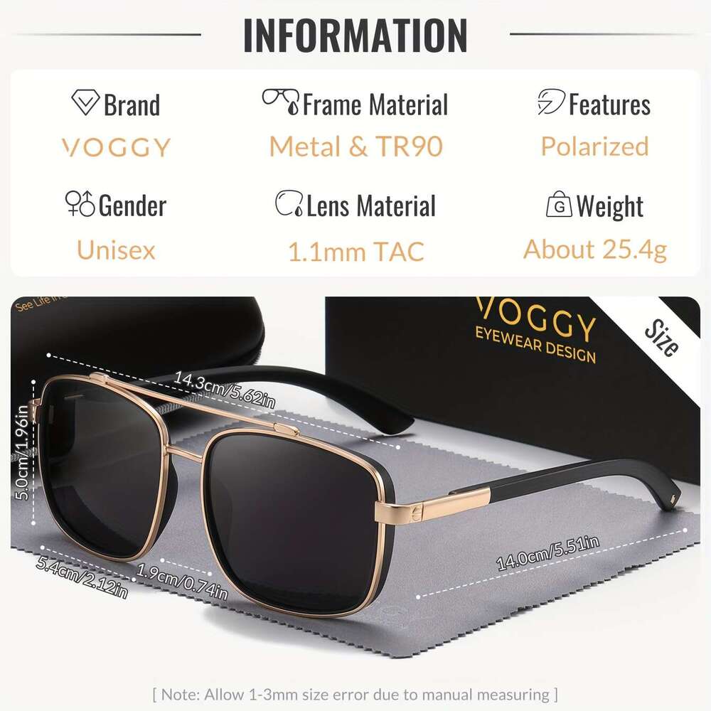 VOGGY Fashion Simple Retro Pilot Metal Tr UV Protection Polarized Glasses Men And Women Driving Outdoor Riding Fishing Holiday Party Decoration Props 