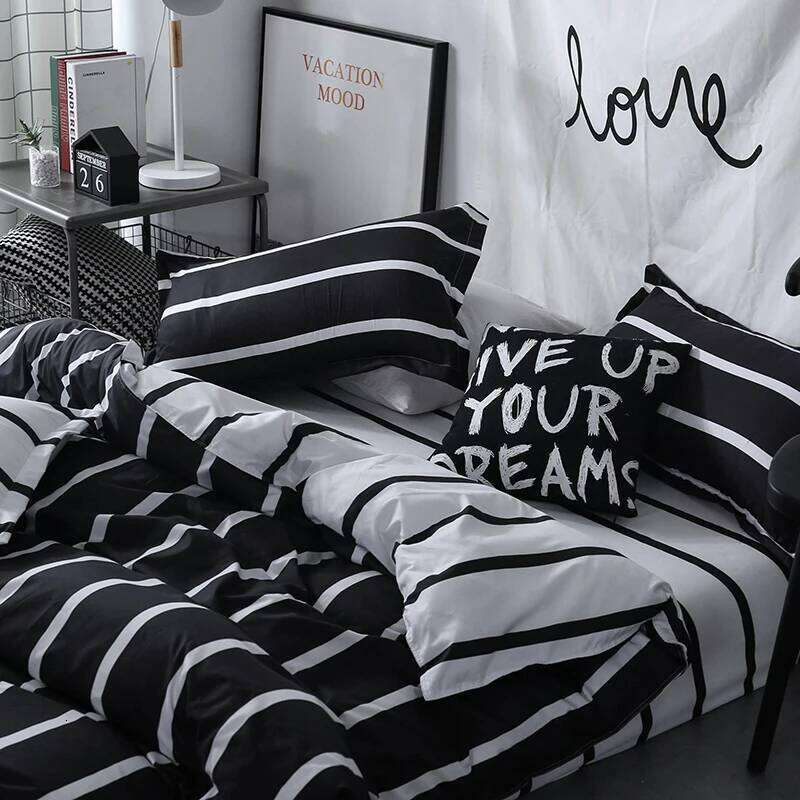 Bonenjoy Black and White Colo Striped Sets Single/Twin/Double/Queen/King Quilt Cover Bed Sheet Pillowcase Bedding Kit H260311