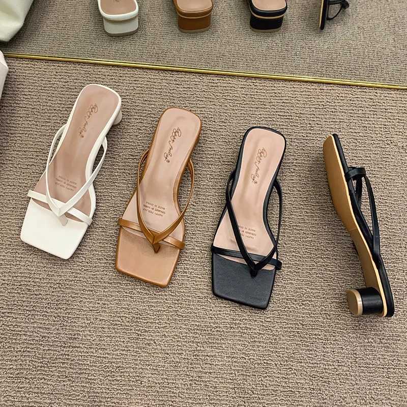 High Heels Comfortable New Summer Solid Leather Female Shoes Women Shoes Woman Fashion Cool Mules Slides Flip Flops K260311