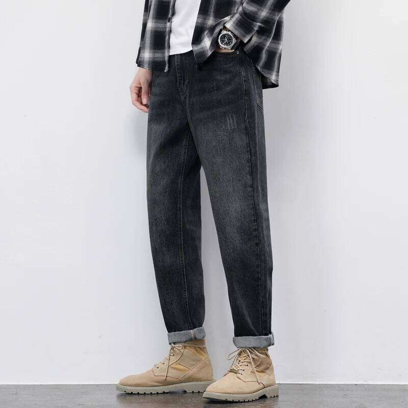 Autumn Winter American Vintage Men's Jeans Cotton Thick Casual Classic Fashion Black Blue Loose Straight Denim Trousers Male Z260225